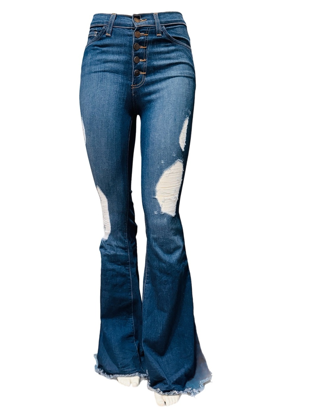 Women’s Fashion Nova High-Waist Distressed Flare Bell Bottom Blue Jeans Size 1